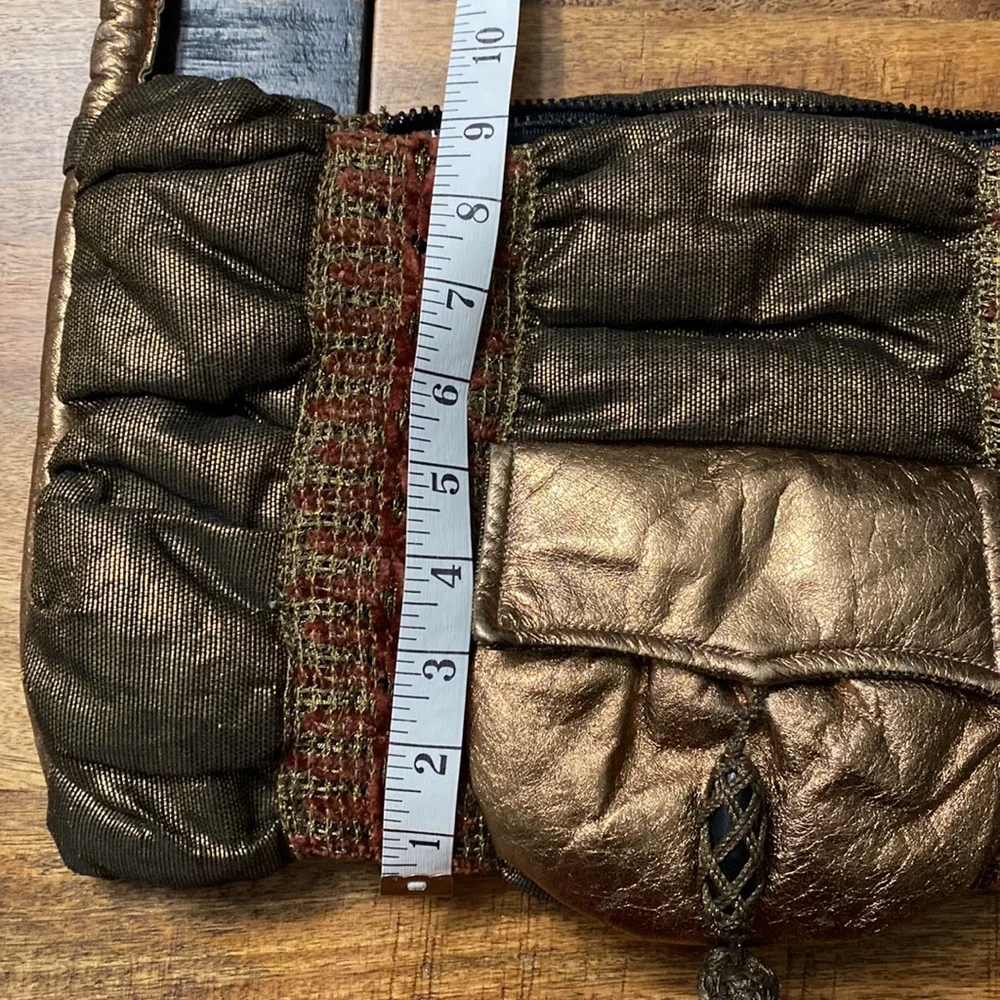 Rose Aronin for Roseeni vintage futuristic quilted gold leather woven shoulder - Picture 9 of 10